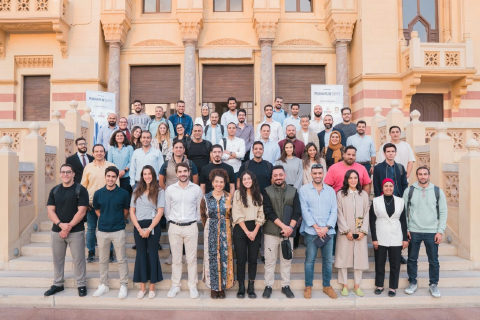 Dr. Moustafa Awad with members of the Plug and Play cohort.